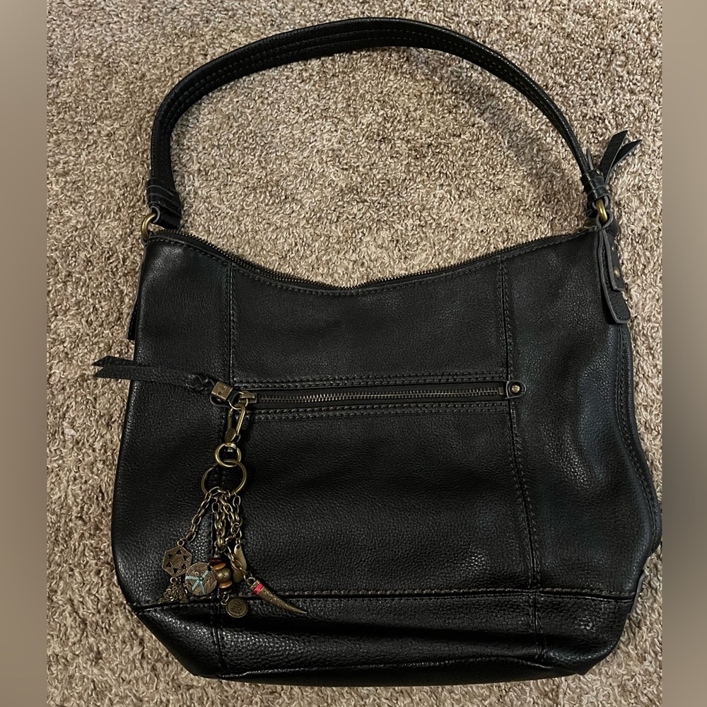 The Sak Handbag Women Black Pebble Leather Hobo Lined Purse Shoulder Bag